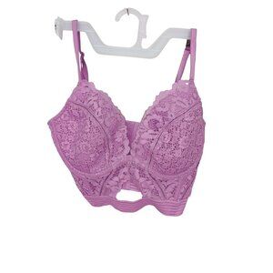 Victorias Secret Unlined Lace Wireless‎ Bralette Orchid Purple Keyhole Back 32D